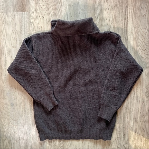 Henley 1/3 Zip Ribbed Sweater Brown SMALL - Picture 5 of 8